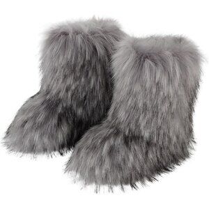 Womens Winter Snow Boots Knee High Faux Fur Lined Flat Gray Warm Shoes